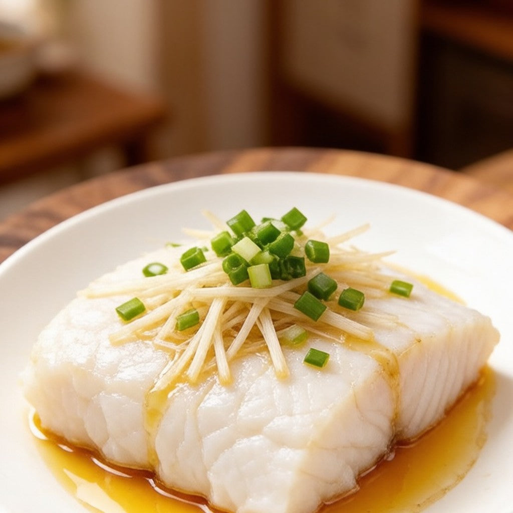 Thick cod loin steaks with white flaky flesh