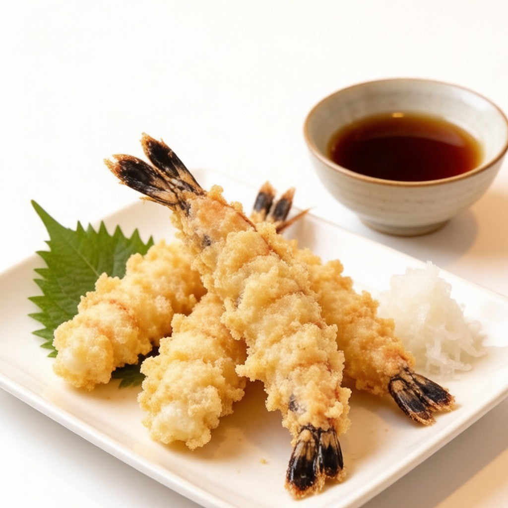 Black tiger prawns with bold stripes on ice