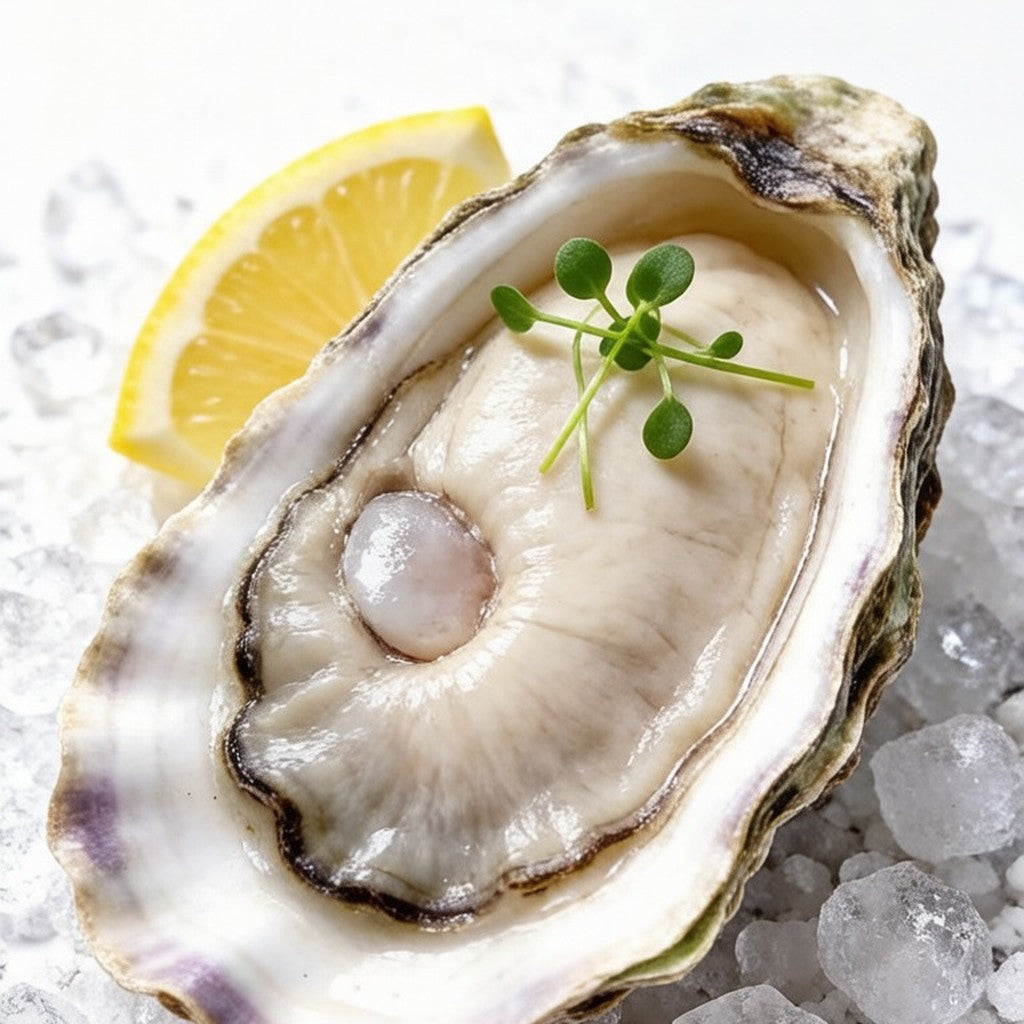 Jumbo oysters opened on the half shell over ice