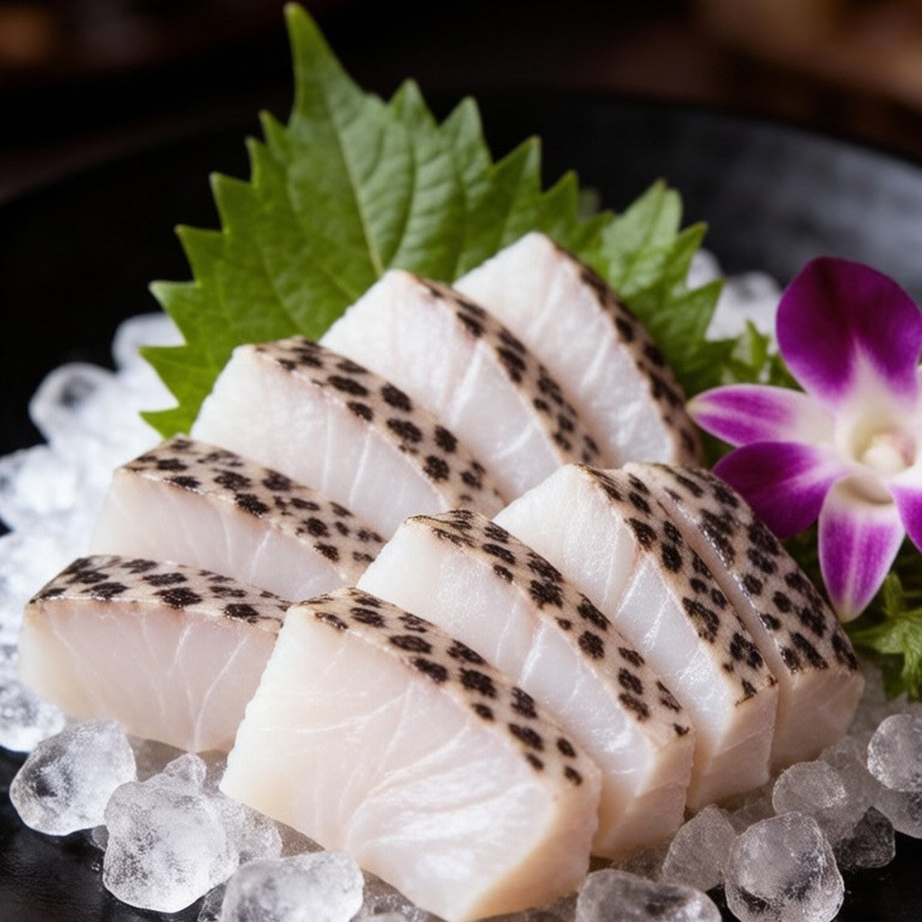 Whole red grouper on crushed ice with garnish